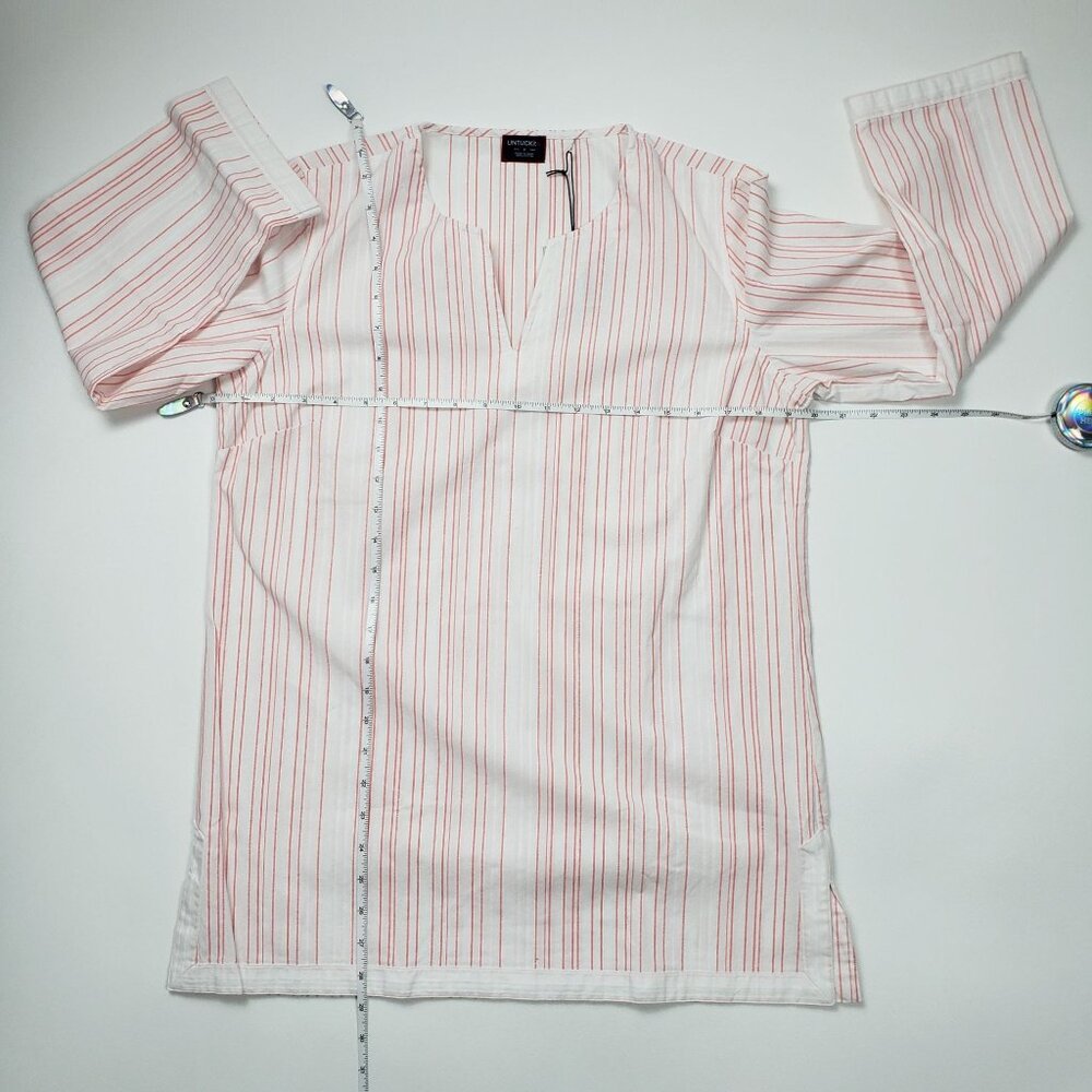 UNTUCKit Women Durfort Popover Tunic 100% Cotton White & Highlighter Pink Stripe - Picture 6 of 16